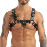 Handcrafted leather chest plate with 3 silver rings for men